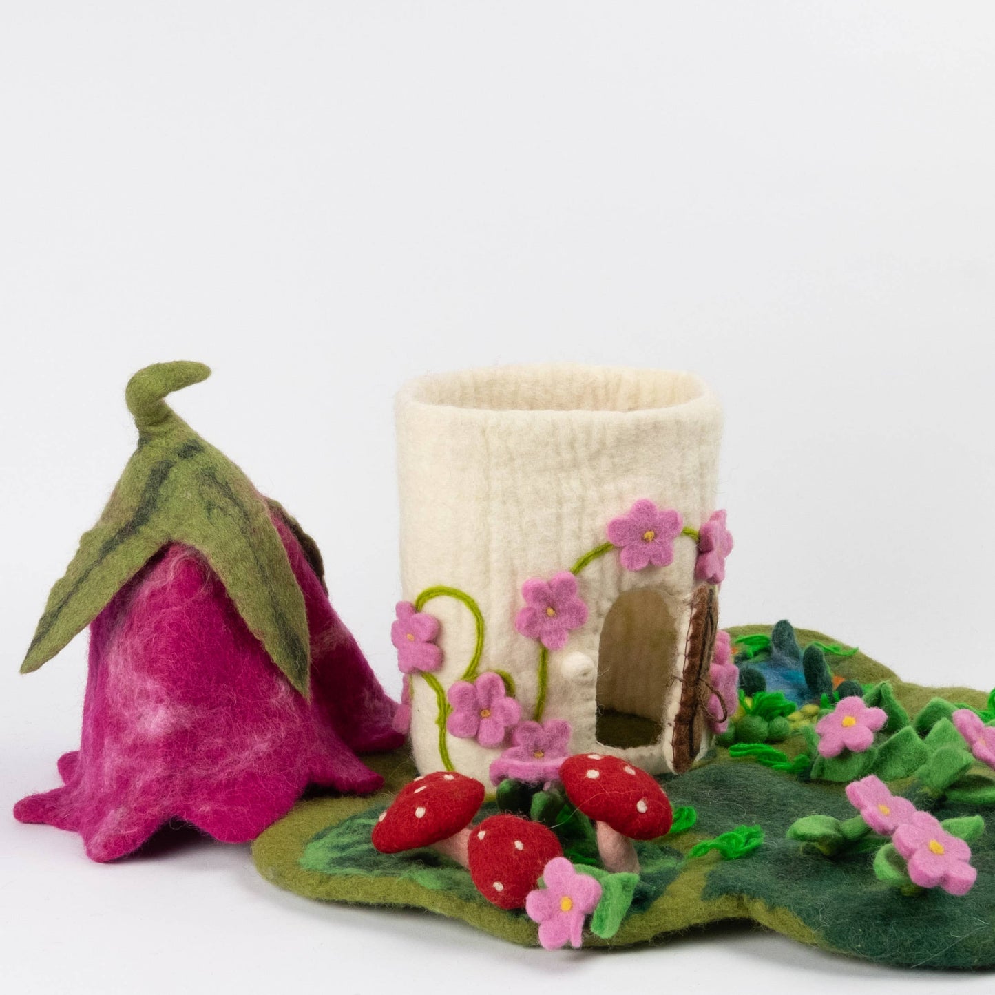 Finger Puppets - Felt Pink Fairy Cottage