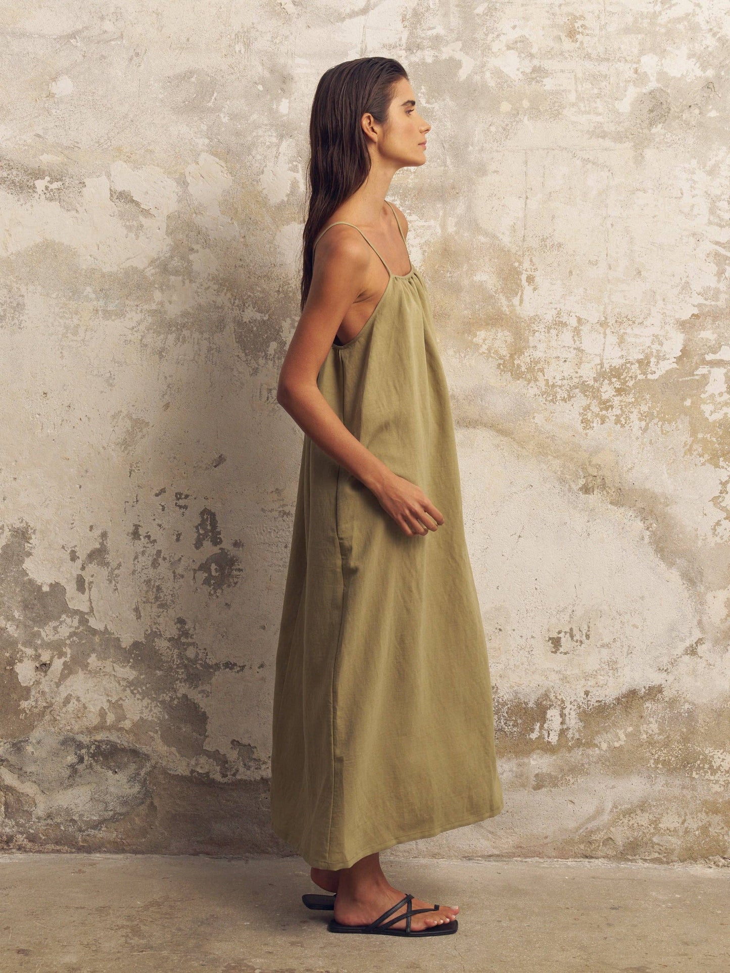 Bliss Flow Maxi Dress - Khaki Green: Khaki Green / M-L