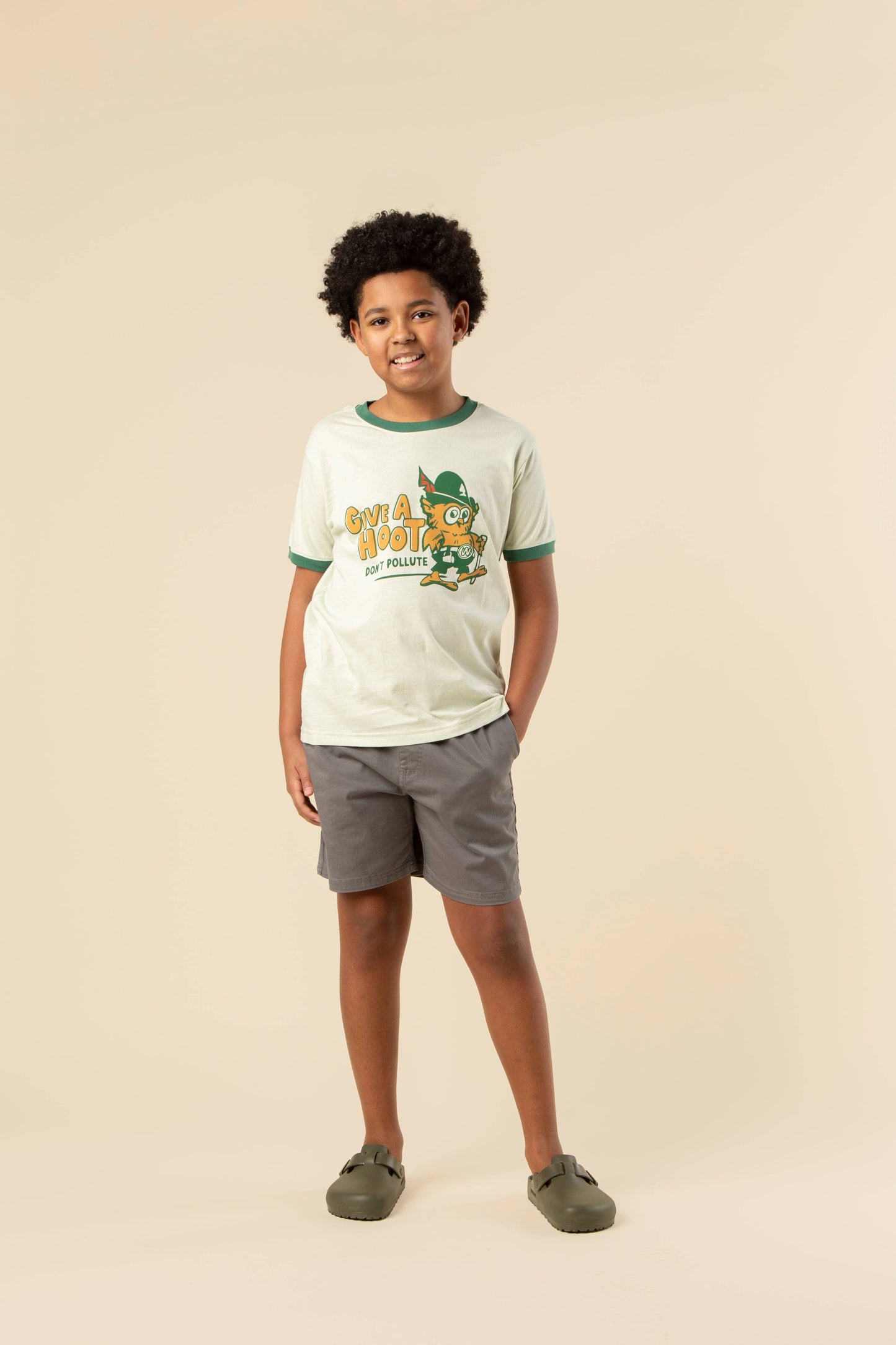 Give A Hoot, Don't Pollute Large Youth Short Sleeve Ringer Tee