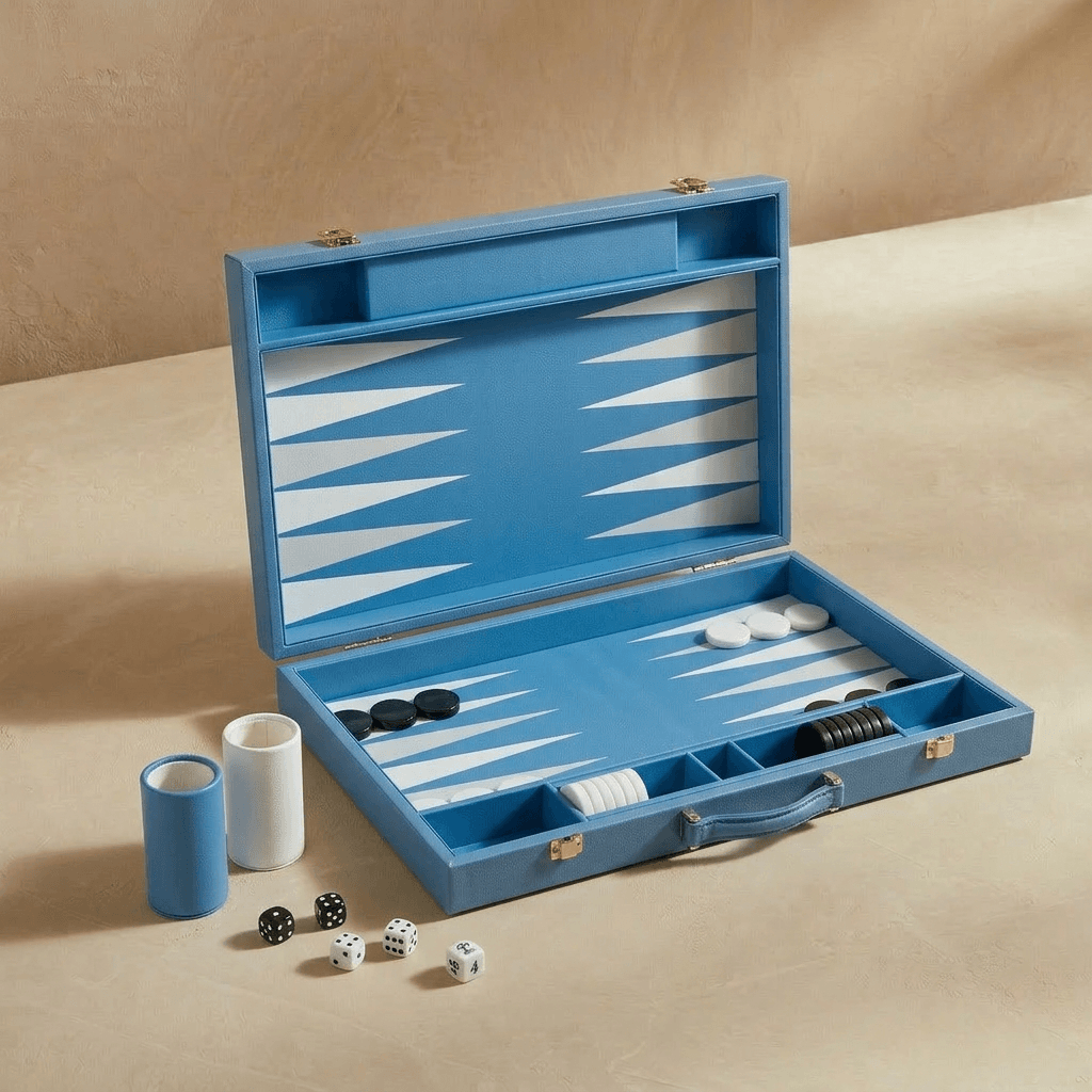 Leather Backgammon Set - Blue And Black - Large