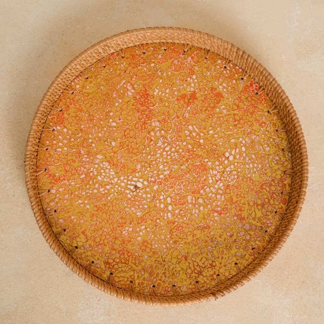 Dynamic Eggshell Lacquer Tray with Rattan Rim: Small