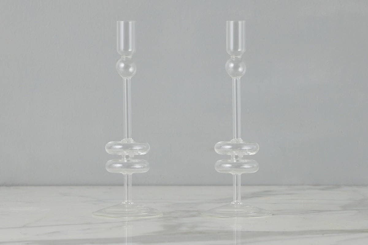 Glass Candlestick, Medium, Clear