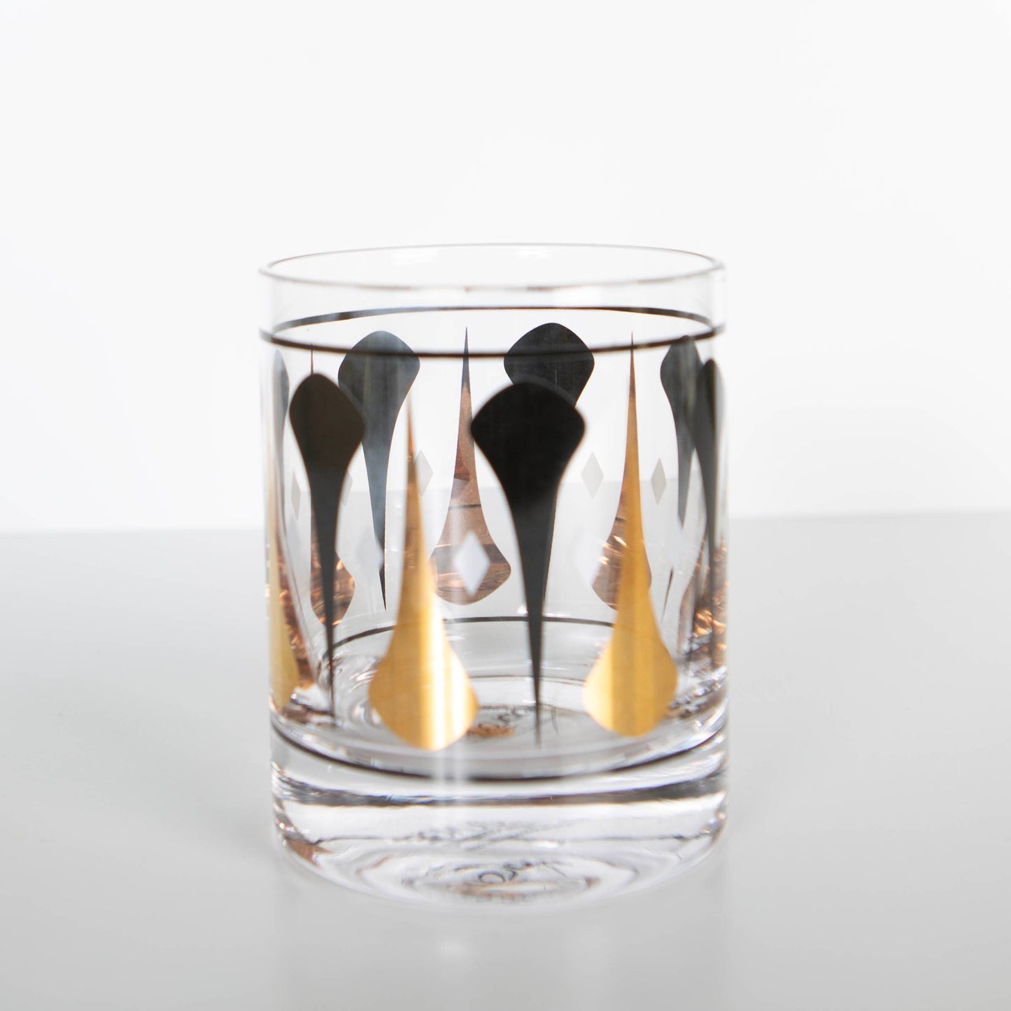 Black and Gold Mid Century Whiskey Rocks Cocktail Pair of 2 Glasses