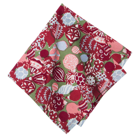 Ornaments Green and Red Napkins 19x19 - Set of 6