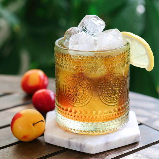 10 oz. Hobnail Beaded Floral Amber Drinking Glasses