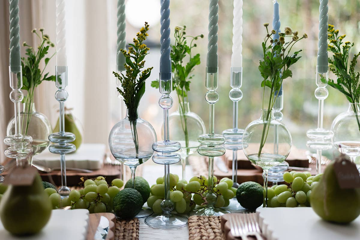 Glass Candlestick, Medium, Sage