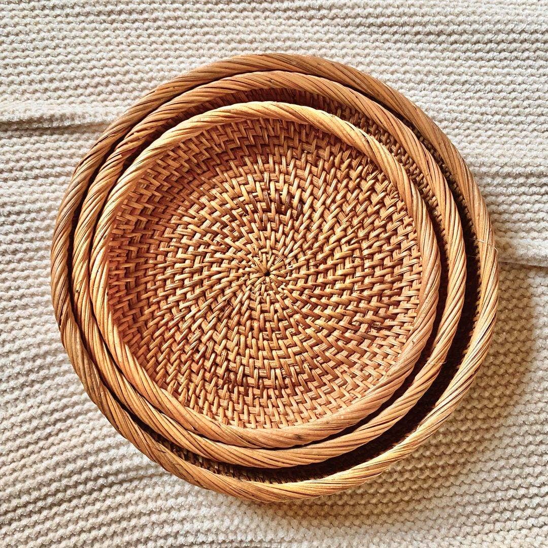 Round Rattan Tray (set of 3)
