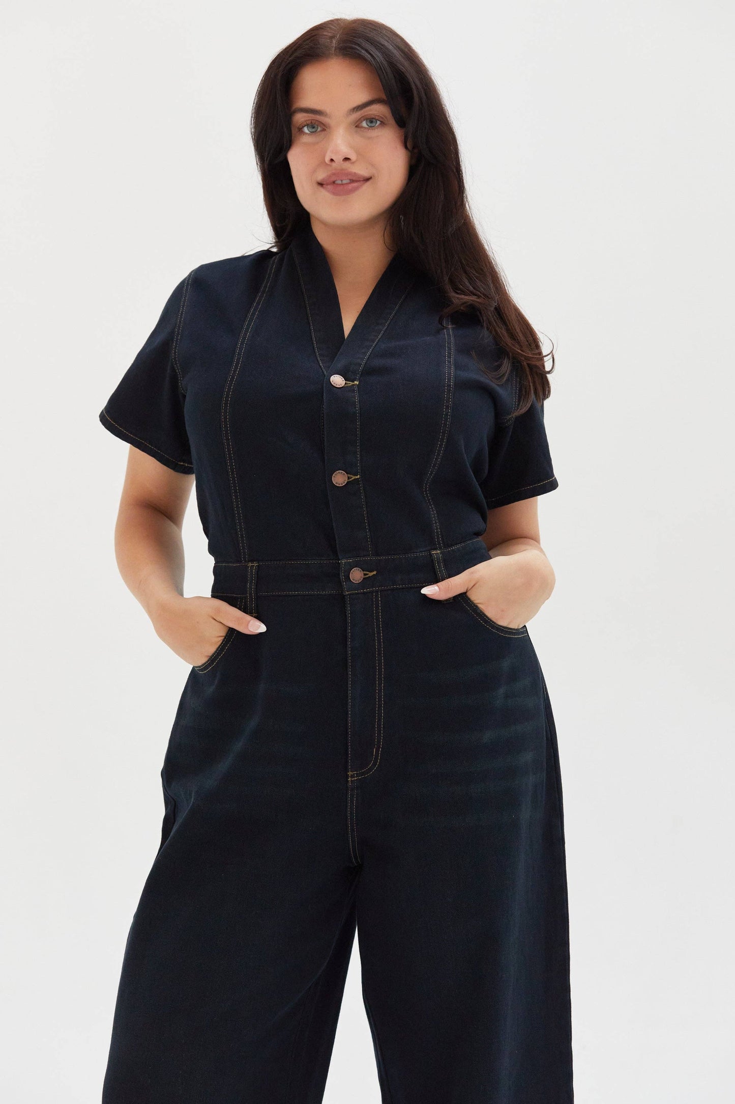 Ashby Short Sleeve Denim Coverall/Jumpsuit, Faded Black: Large