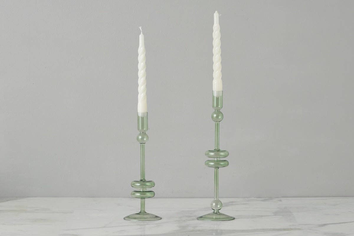 Glass Candlestick, Medium, Sage