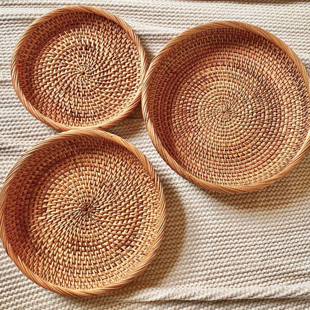 Round Rattan Tray (set of 3)