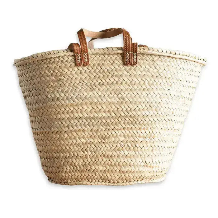 French Market Basket - Straw Bag Handmade with Leather
