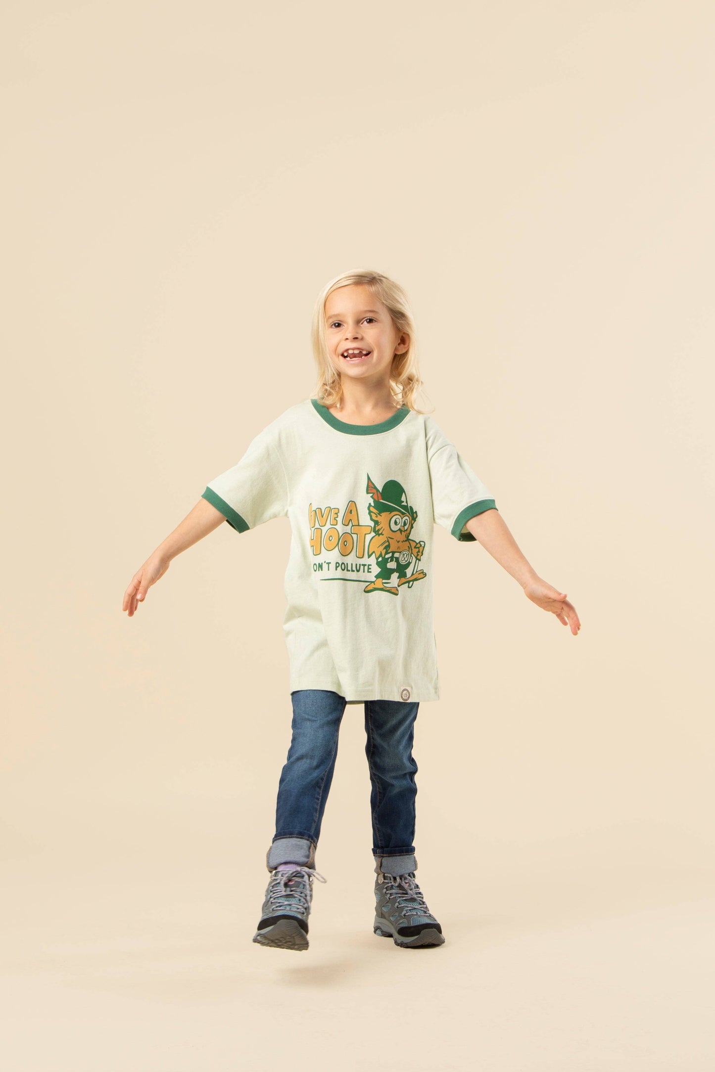 Give A Hoot, Don't Pollute Medium Youth Short Sleeve Ringer Tee
