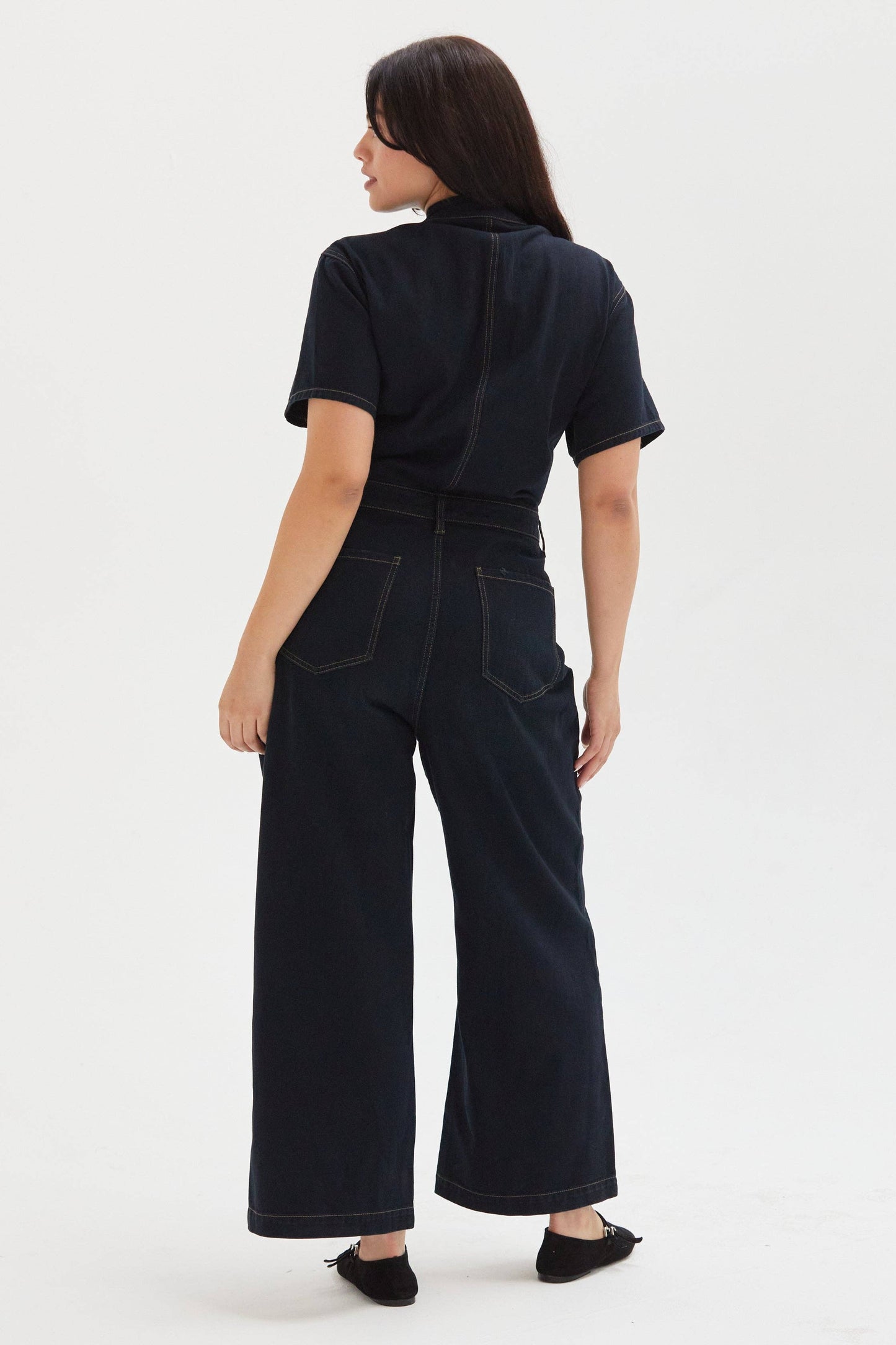 Ashby Short Sleeve Denim Coverall/Jumpsuit, Faded Black: Large