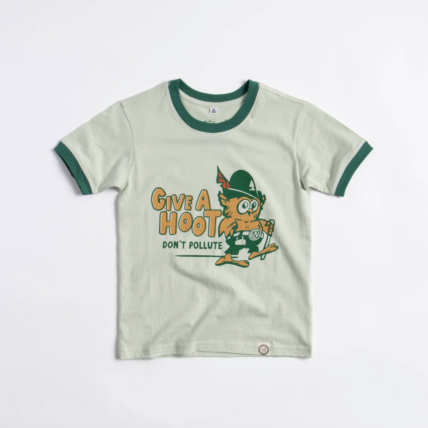 Give A Hoot, Don't Pollute Large Youth Short Sleeve Ringer Tee