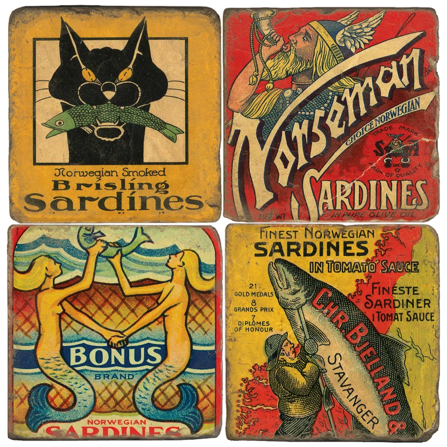 Sardines - Tumbled Marble Coasters Set/4