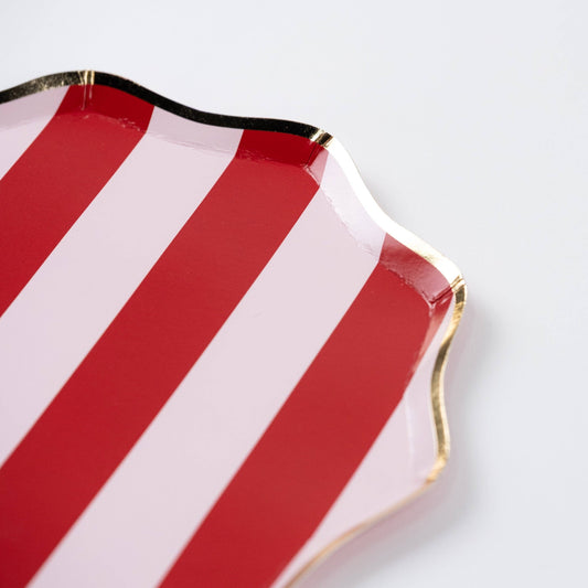 Red Holiday Stripes Dessert Plates