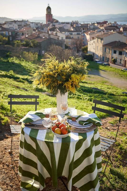St. Tropez Vert Stripes | French Tablecloth: 71" x 106"