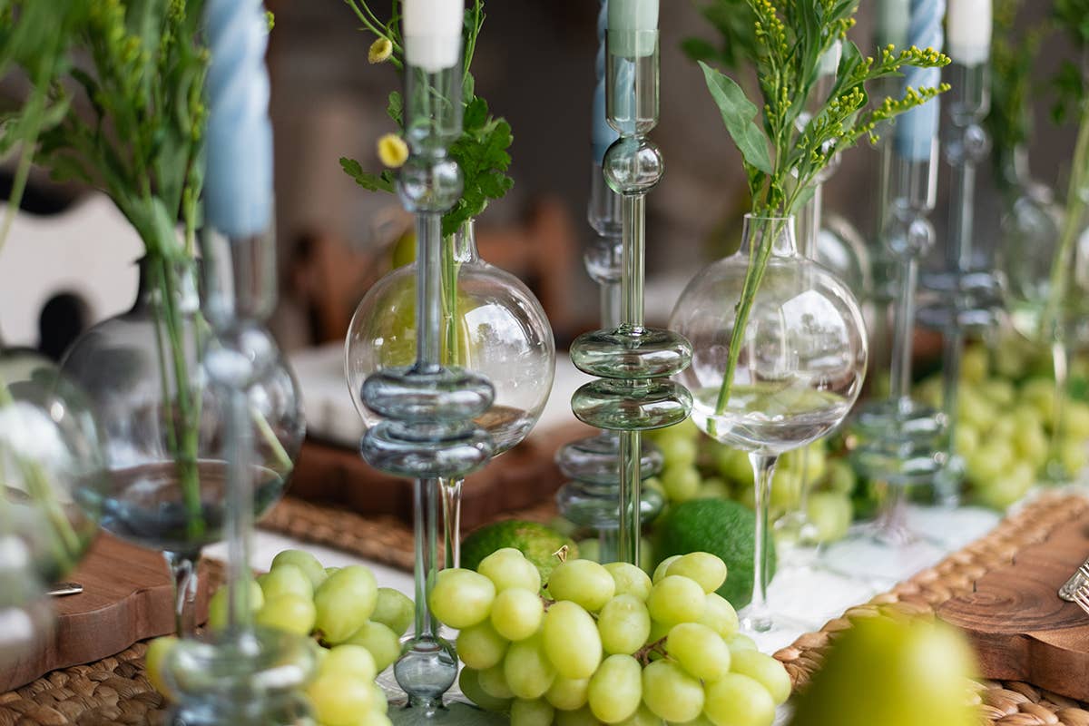 Glass Candlestick, Medium, Sage