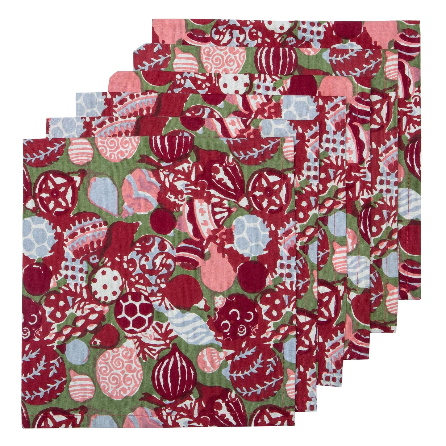 Ornaments Green and Red Napkins 19x19 - Set of 6