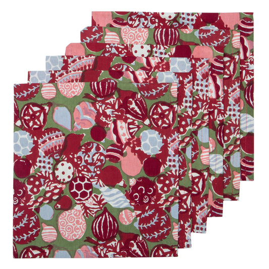 Ornaments Green and Red Napkins 19x19 - Set of 6