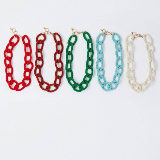 Jenna Chain Link Beaded Necklace Light Blue