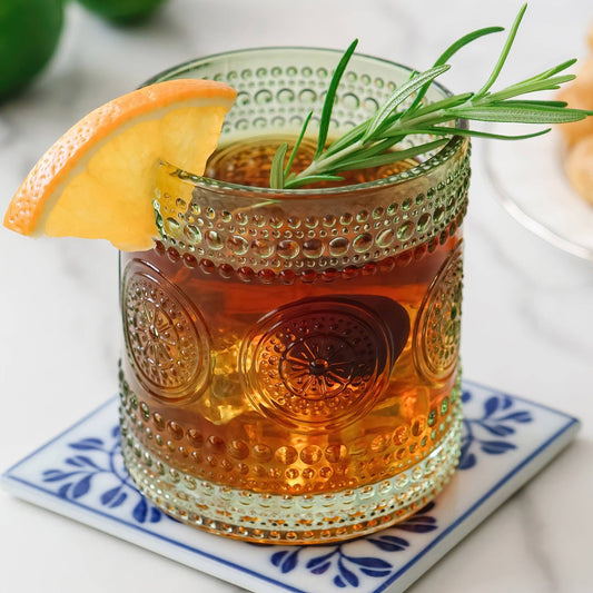 10 oz. Hobnail Beaded Floral Amber Drinking Glasses