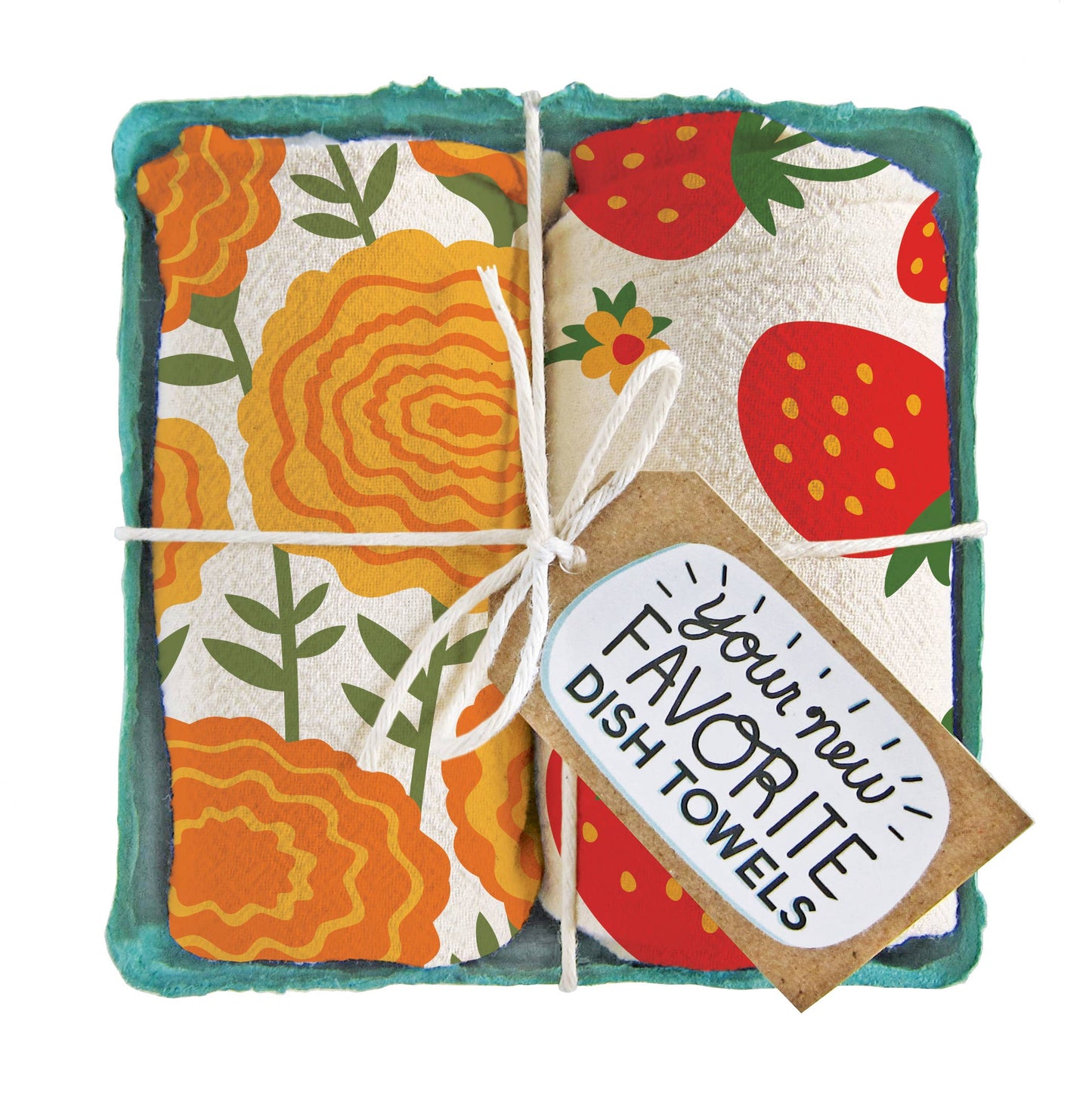 MARI BERRY (Marigold, Strawberry) - Tea Towel Set of 2