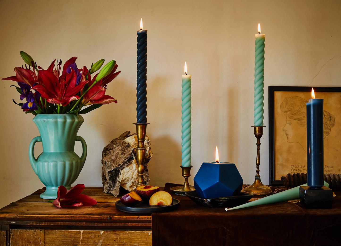 10" Rope Taper Candles: Blue slate