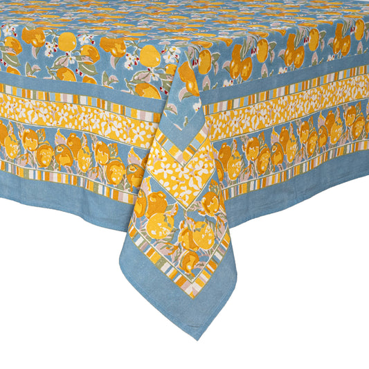 French Tablecloth Citron Bleu & Yellow: 71" x 106"