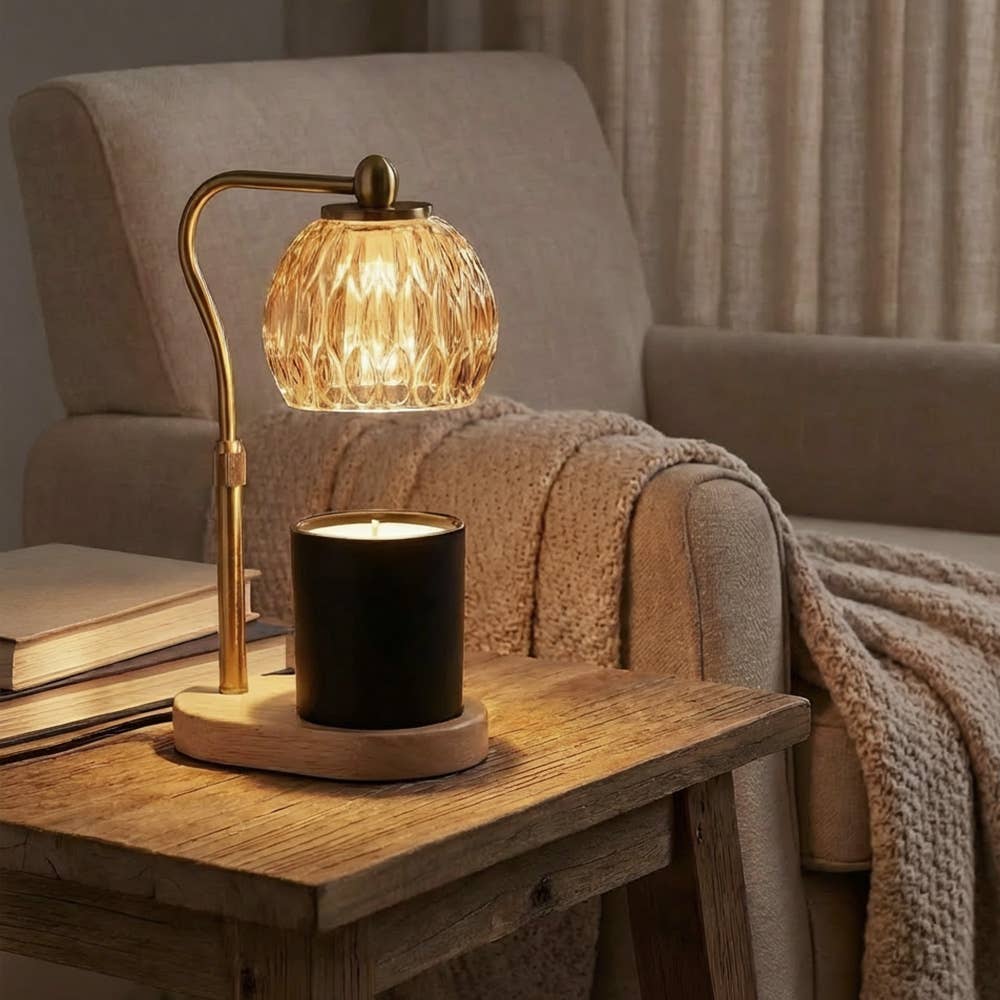 Candle Warmer Lamp - Crystal Glass & Wood Base