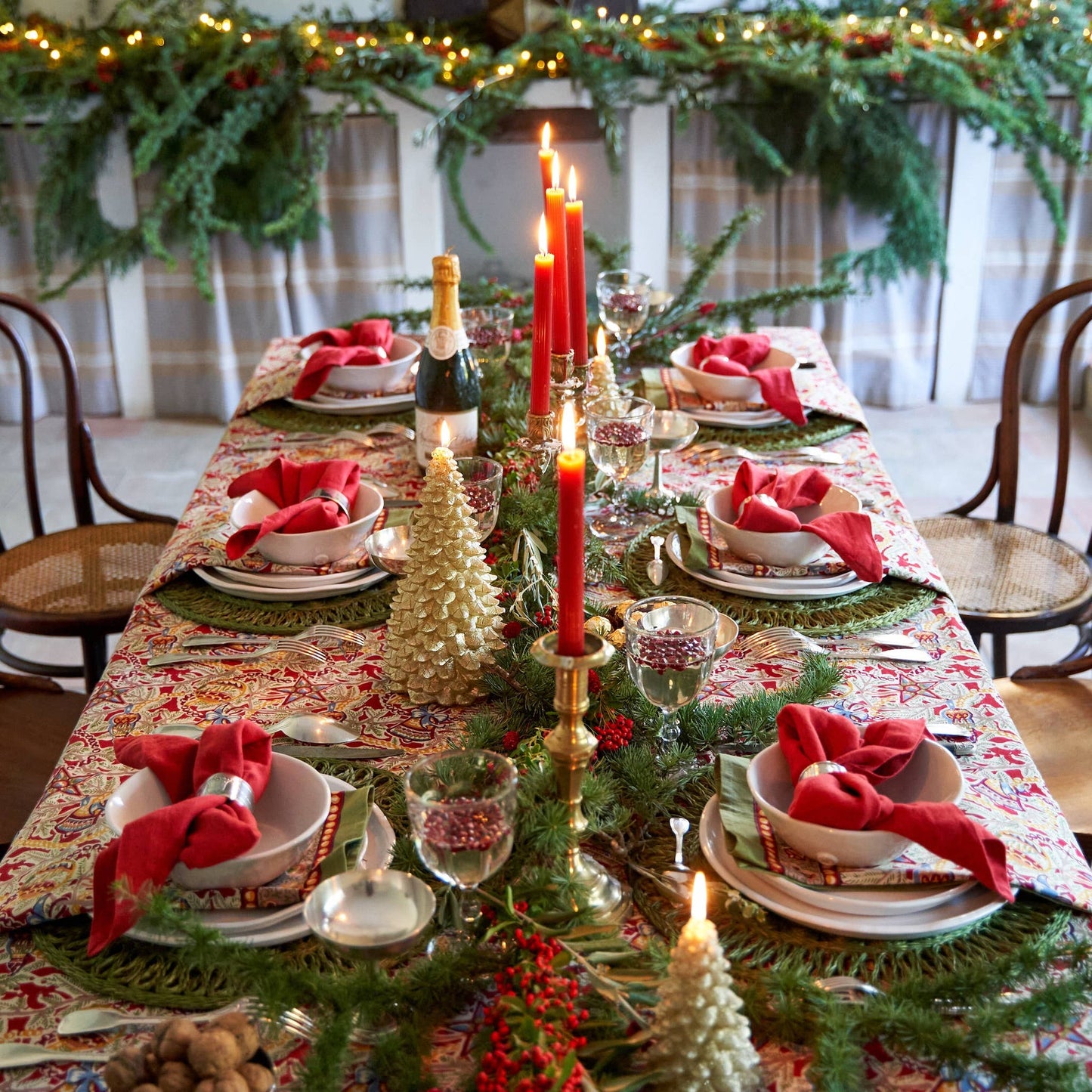 Noel Red & Green | French Tablecloths: 71" x 128"