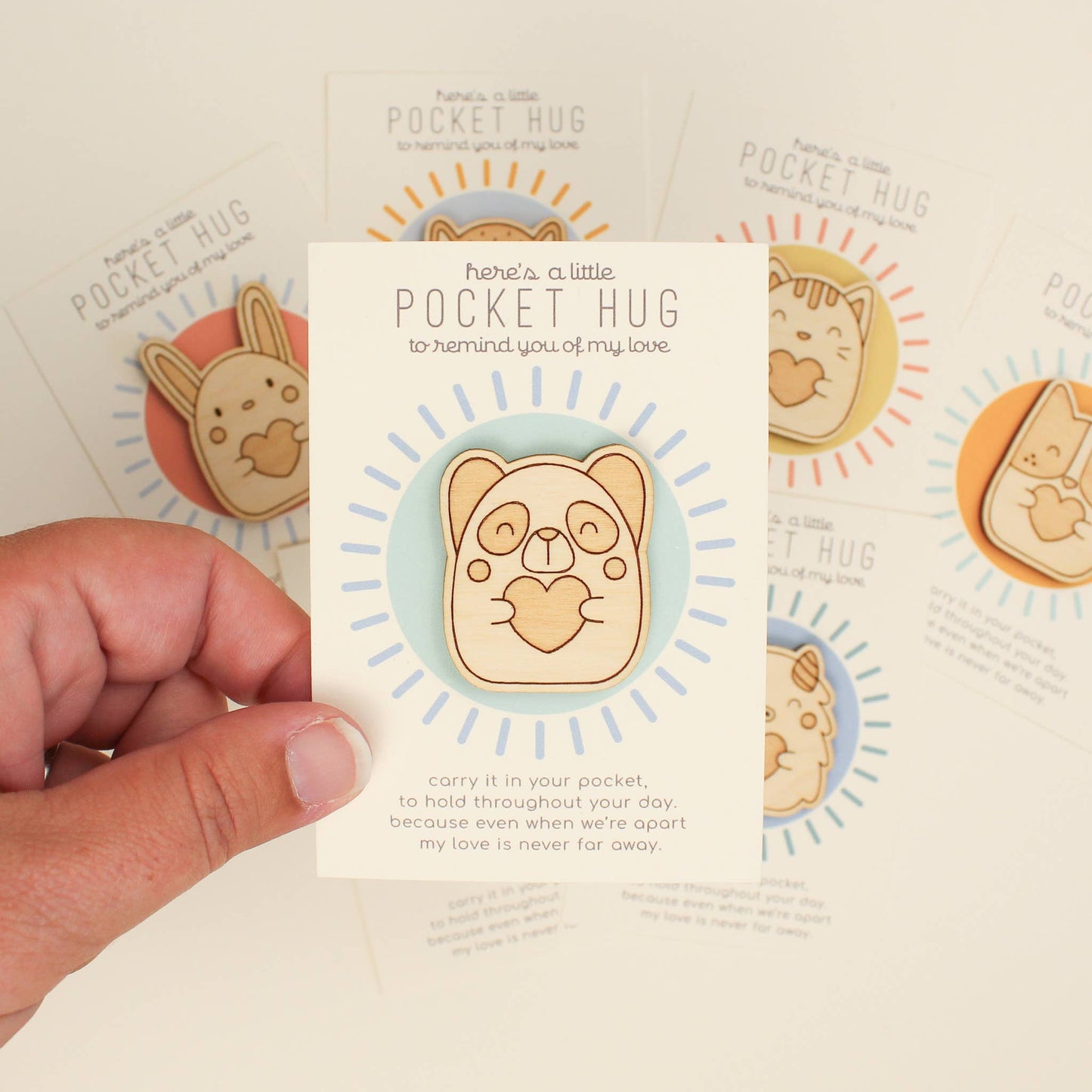 Wooden Pocket Hug, Rabbit. Thinking of You Gift