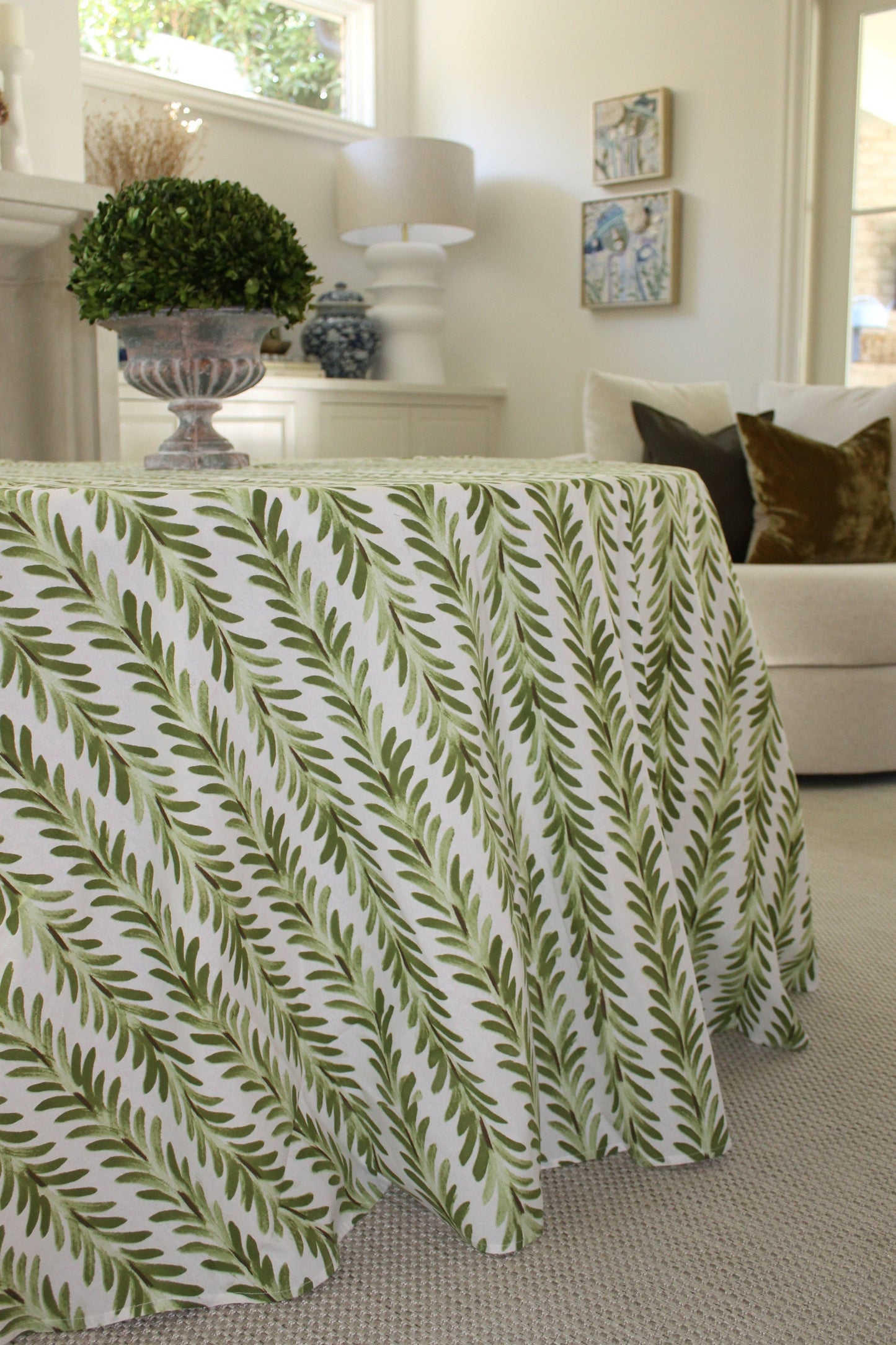 Ferns Tablecloth in Moss Green: 120" x 70" Rectangle
