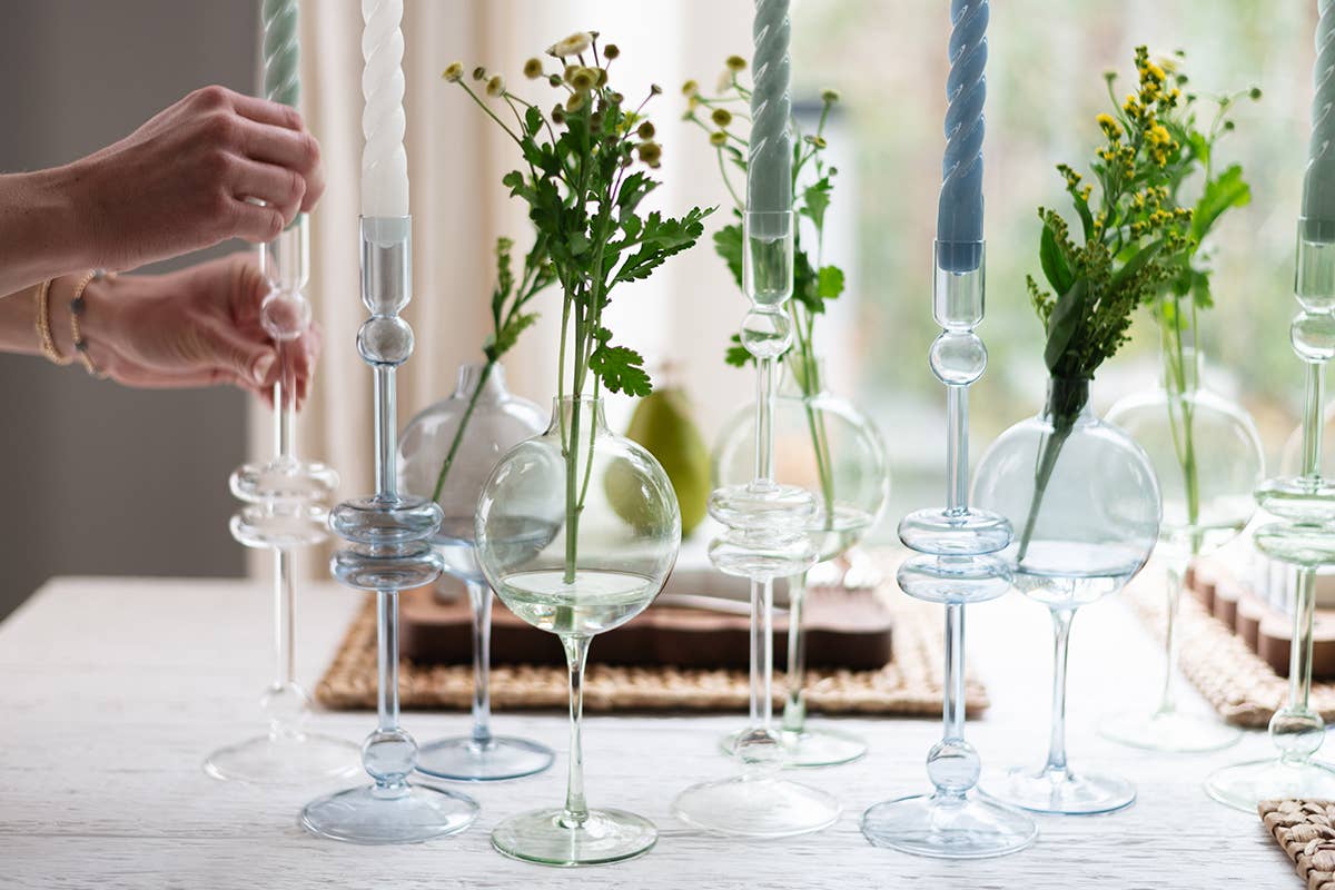 Glass Candlestick, Medium, Clear