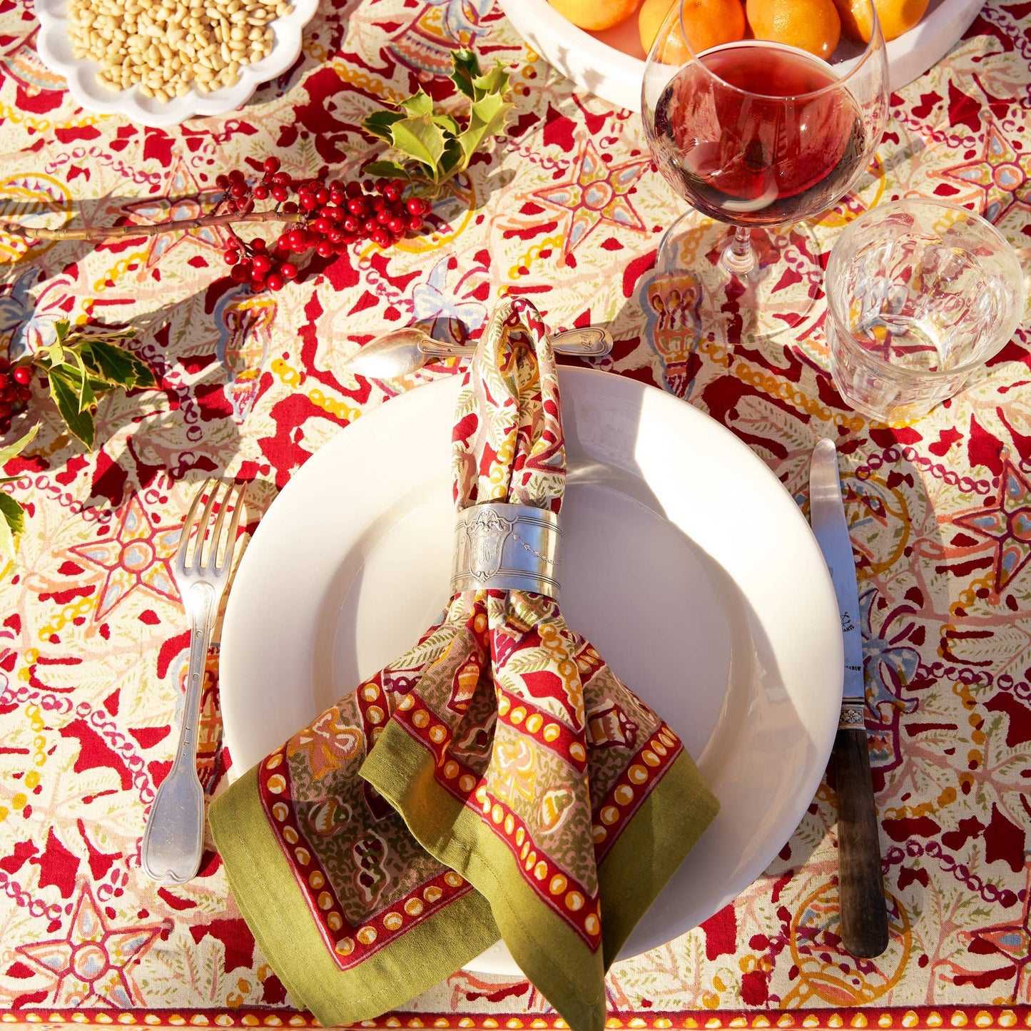 Noel Red & Green | French Tablecloths: 71" x 128"