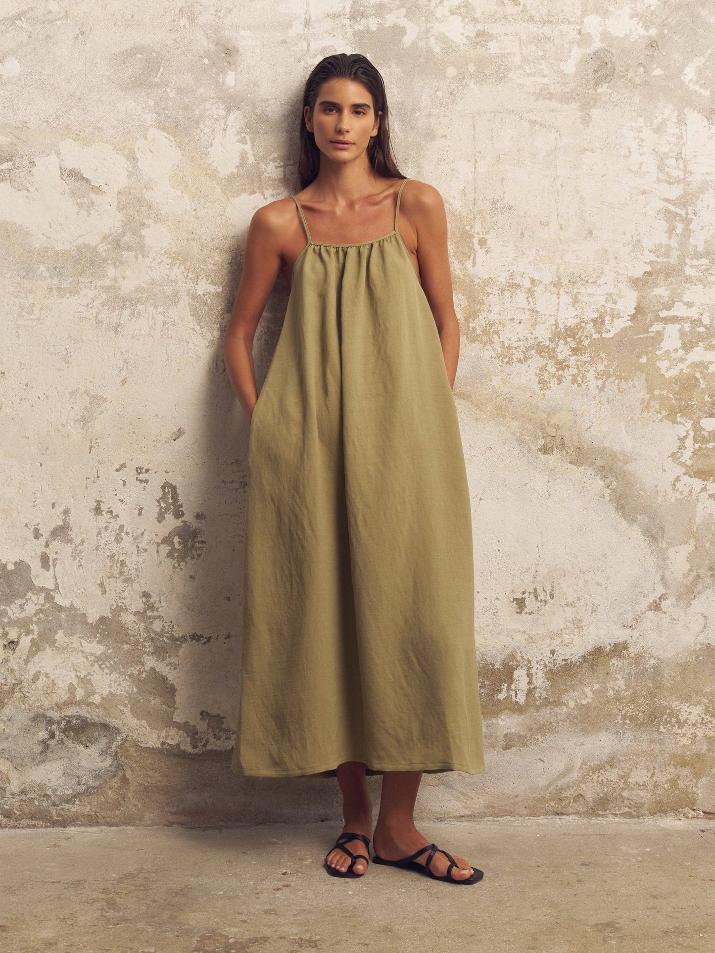 Bliss Flow Maxi Dress - Khaki Green: Khaki Green / M-L