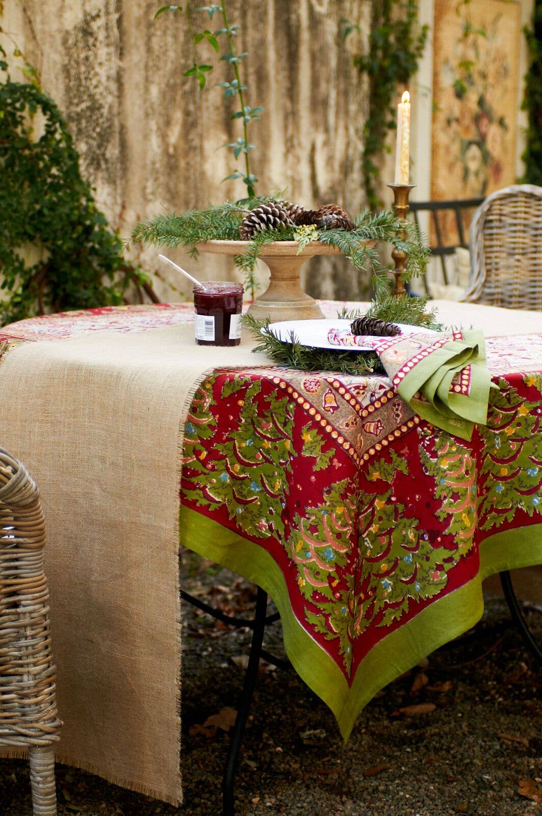 Noel Red & Green | French Tablecloths: 71" x 128"
