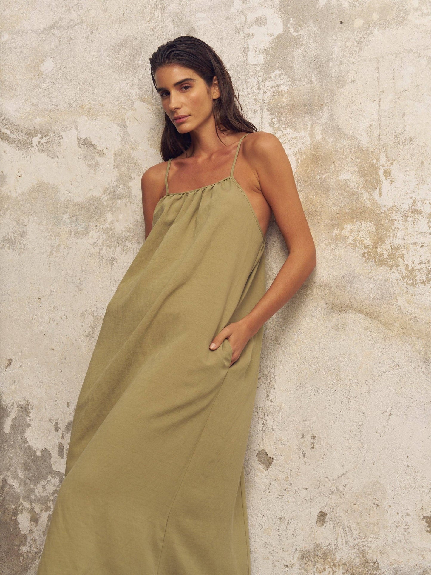 Bliss Flow Maxi Dress - Khaki Green: Khaki Green / M-L