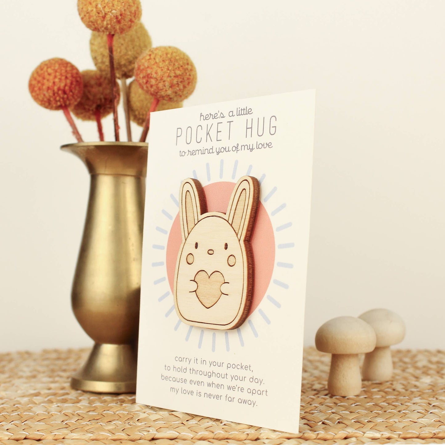 Wooden Pocket Hug, Rabbit. Thinking of You Gift