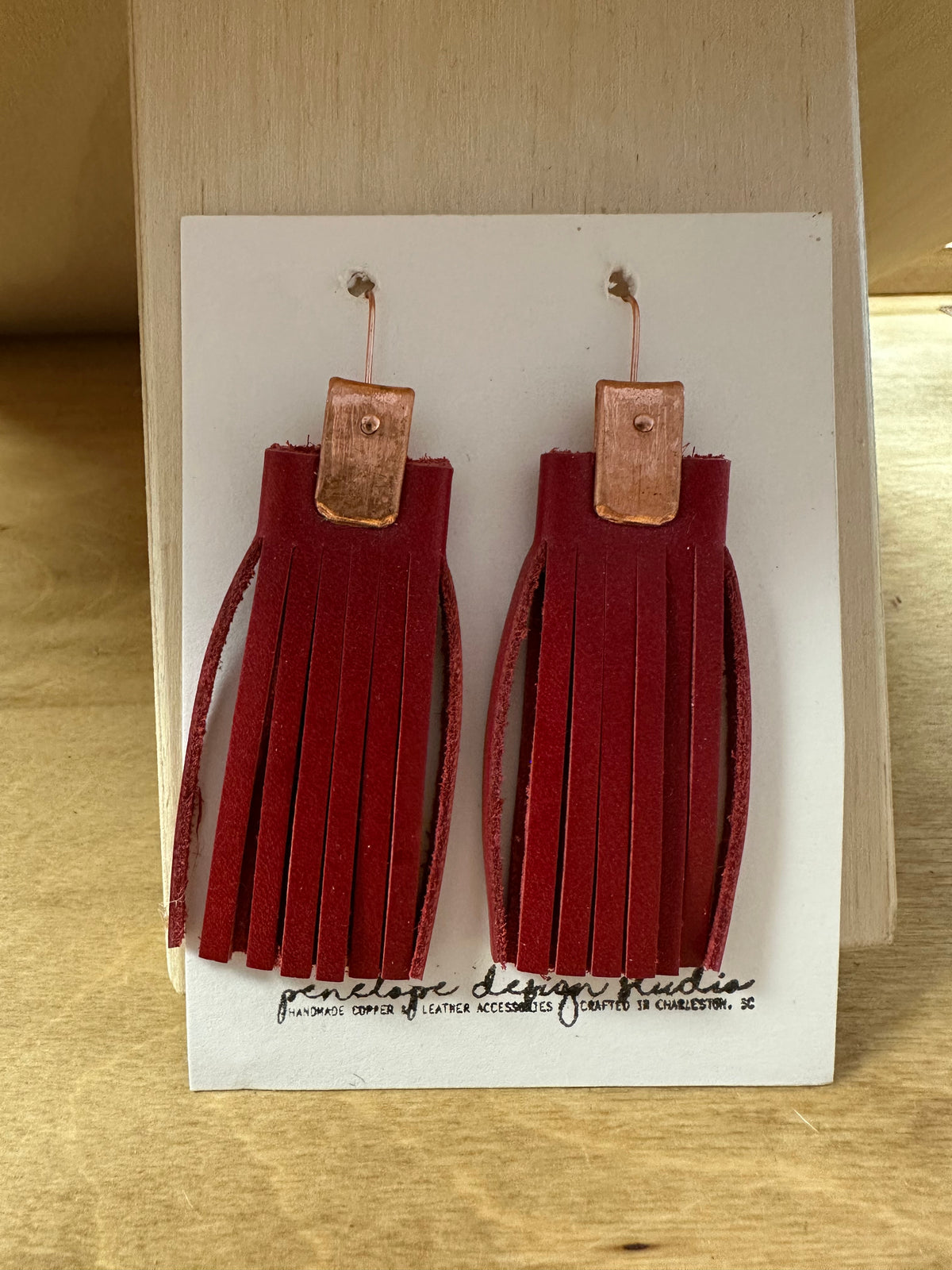 Red Fringe Leather Earrings