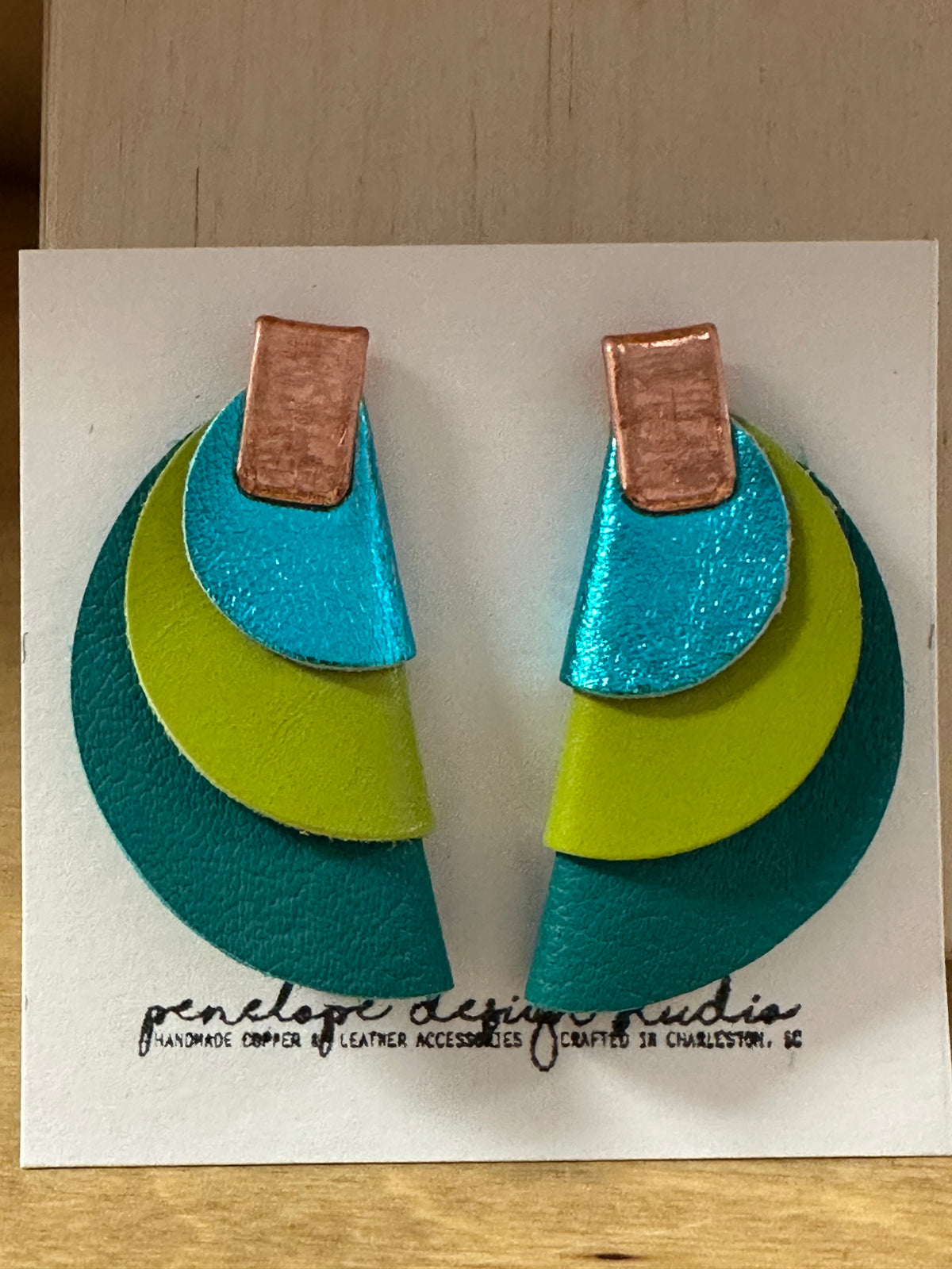 Green and Blue Tiered Leather Earrings