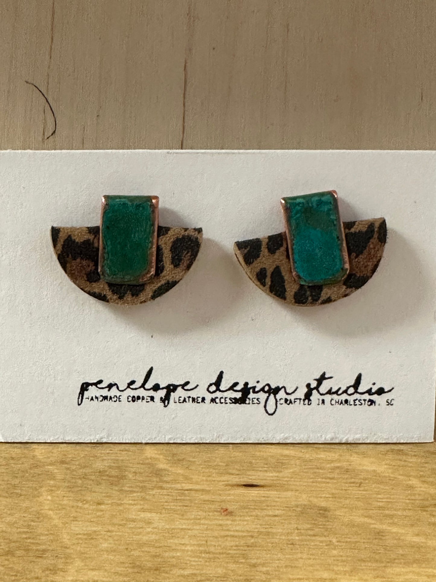 Animal print with Patina Copper Leather Earrings
