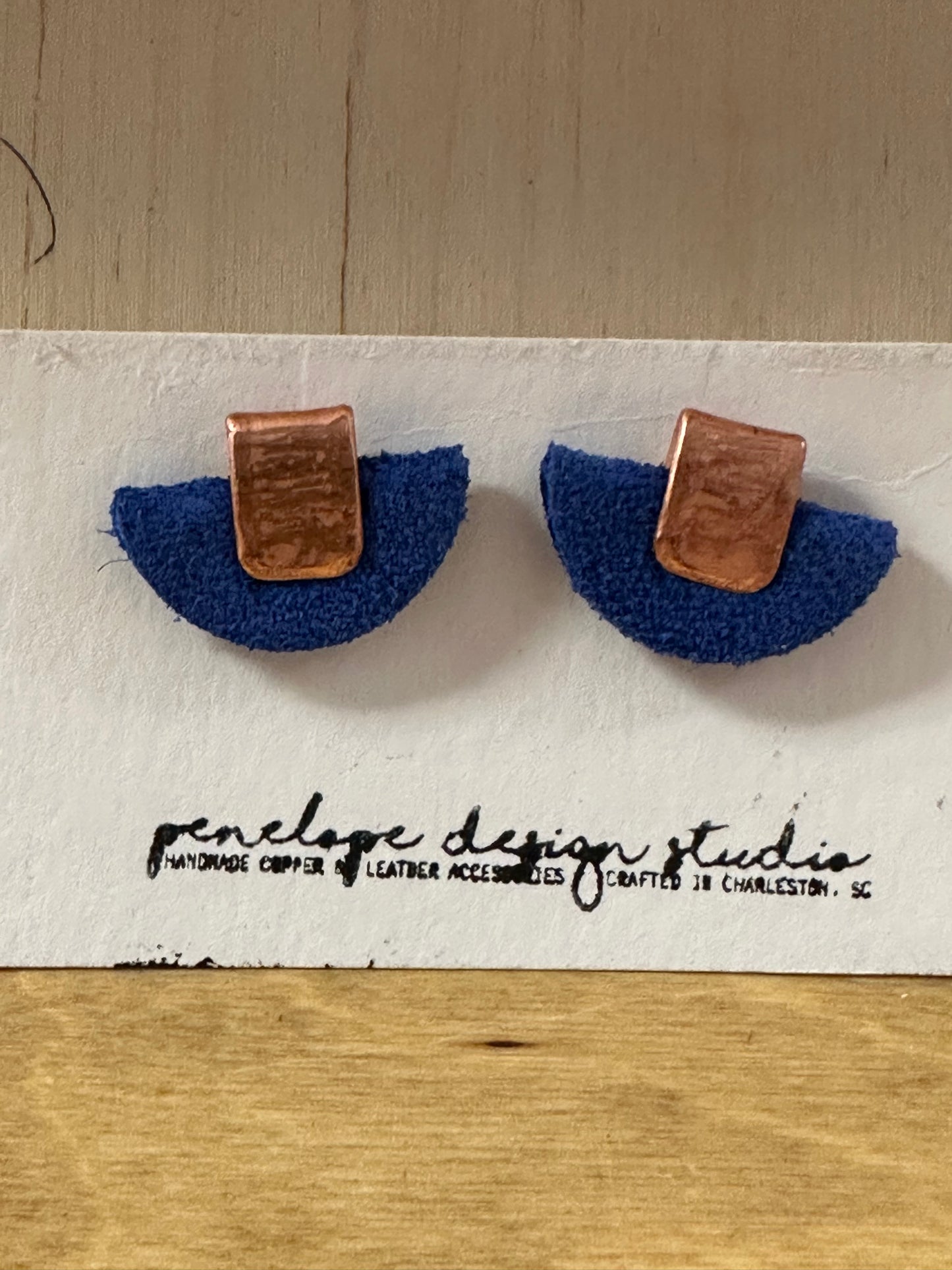 Blue Leather Halfmoon Earrings
