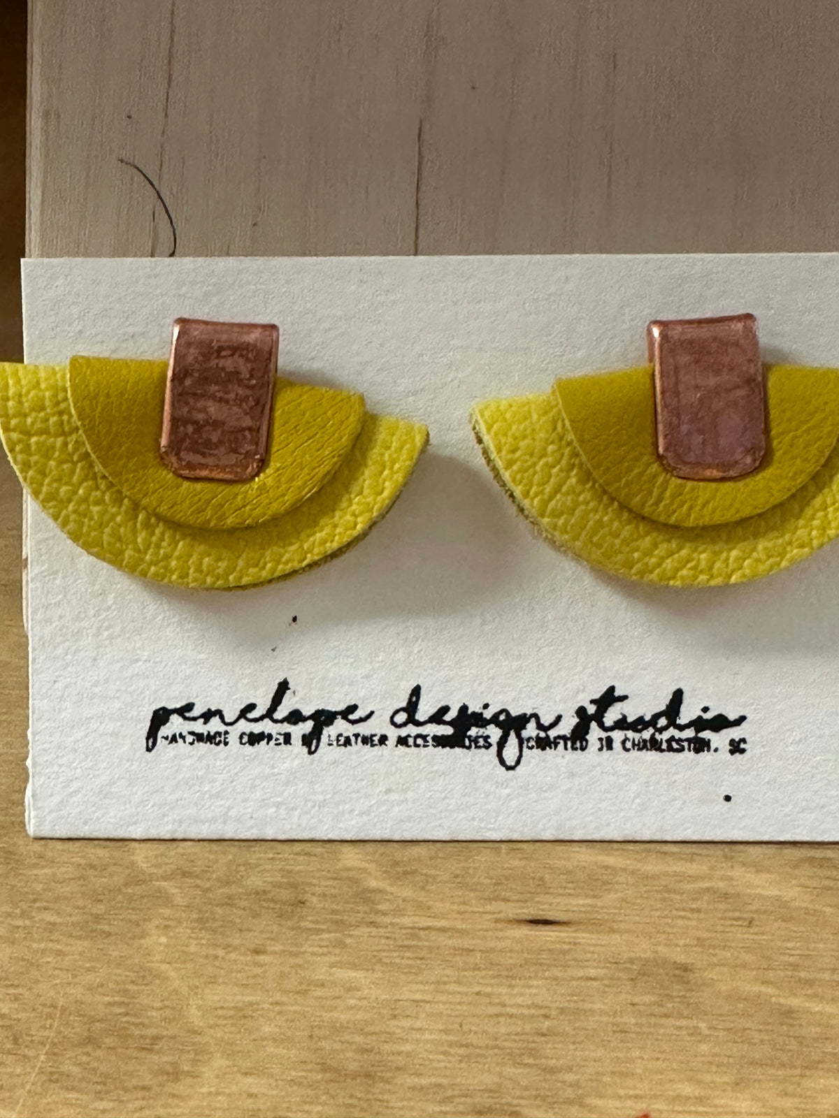 Two Tone Yellow Leather Halfmoon Earrings