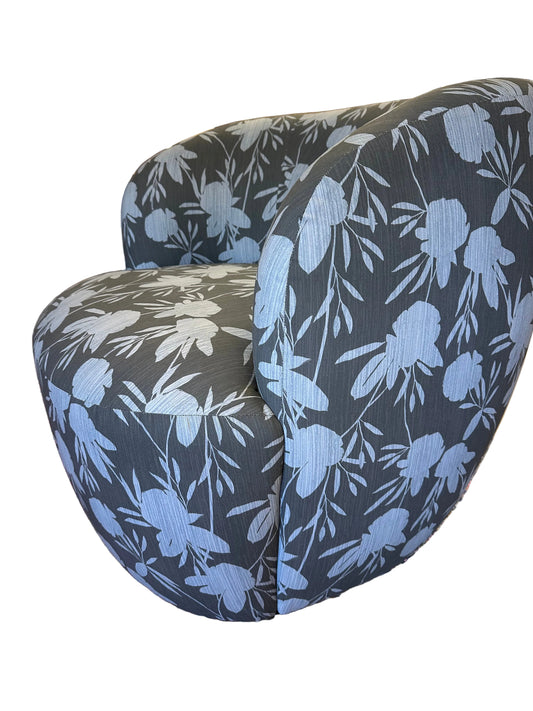 Claudette Swivel Chair in Floral Indigo