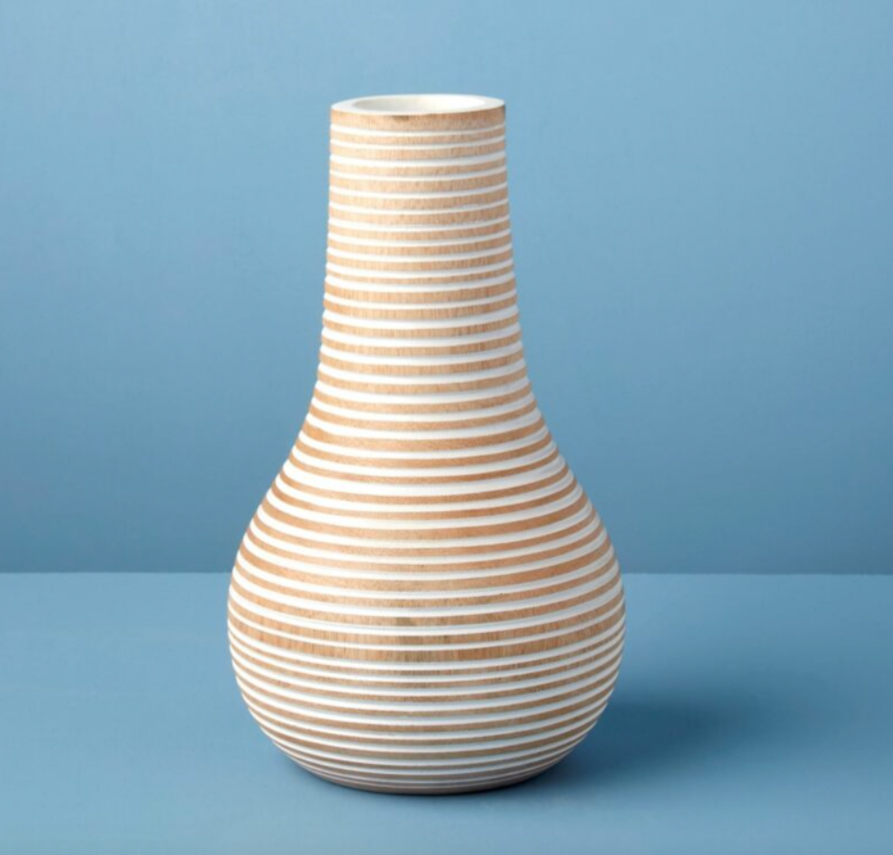 White Striped Kiln Dried Mango Wood Vase