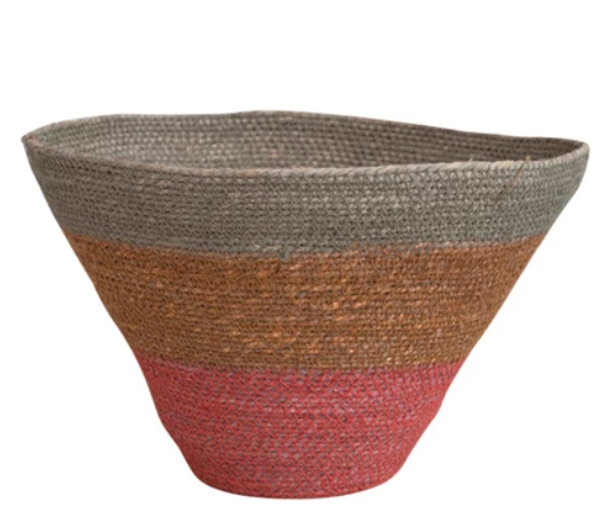 Large Round Pink and Grey Seagrass basket