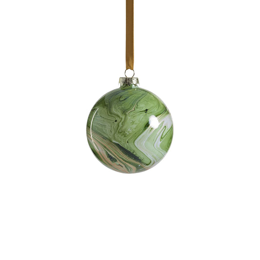Solid Luster Watercolor Glass Ornament - Green and Gold - 4 in Ball