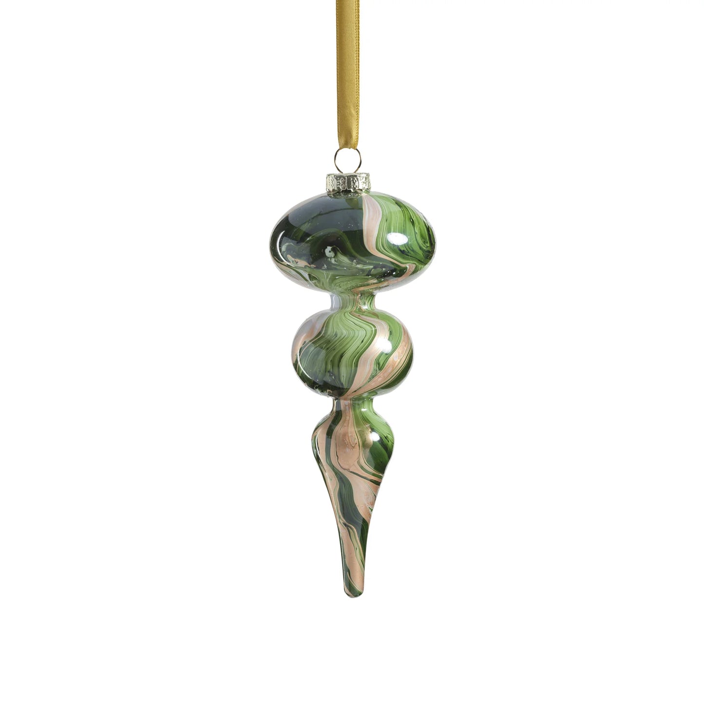 Solid Luster Watercolor Glass Ornament - Green and Gold - Finial