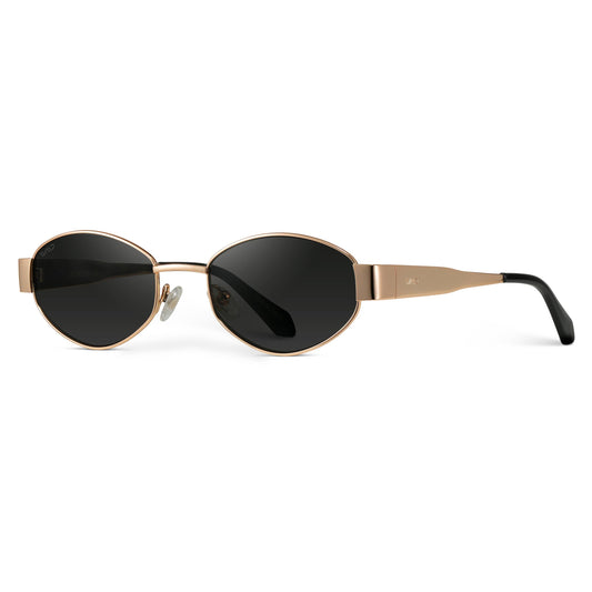 Verona - Small Oval Metal Frame Sunglasses: Gold / Smoke Green Lens